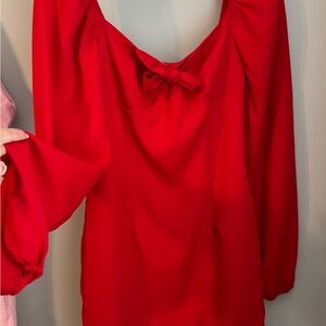 Red Long Sleeve Dress with Bow